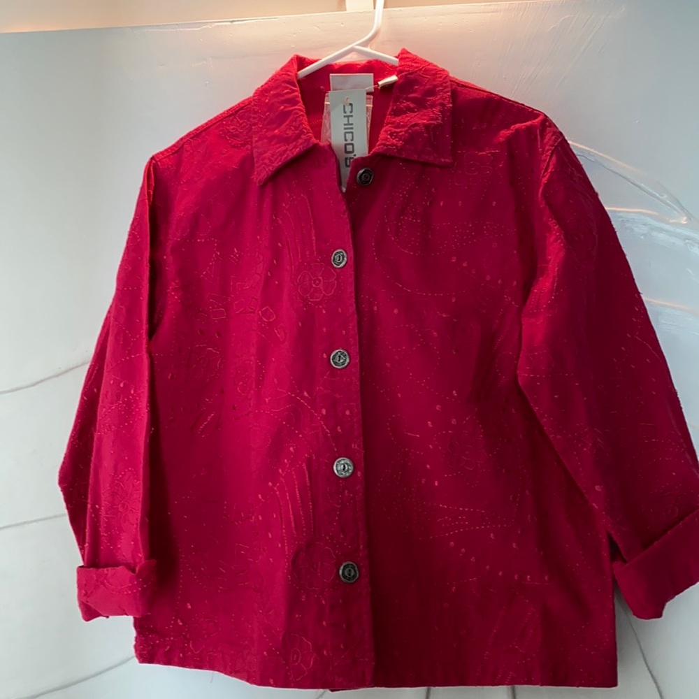 Chico’s Embroidered Fuchsia Jacket Size 0